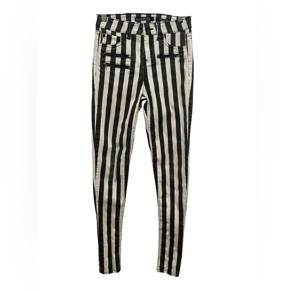 Blackheart Black & White Stripe Zippered Stingerette Jeans Juniors Size 1 GUC - Picture 4 of 12